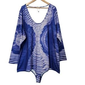 Making the Cut Bodysuit Womens Size 5X Blue Printed Skeleton Stretch Long Sleeve